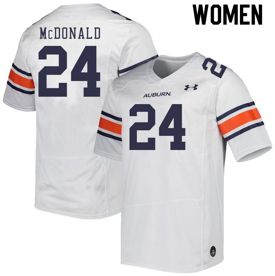Women #24 Craig McDonald Auburn Tigers College Football Jerseys Stitched-White - Click Image to Close